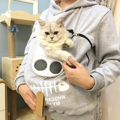 Cat Cuddle Hoodie Breathable Fleece Front Pouch