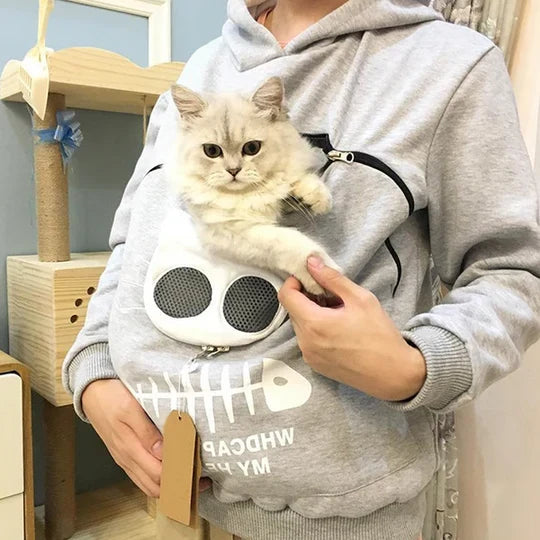 Cat Cuddle Hoodie Breathable Fleece Front Pouch