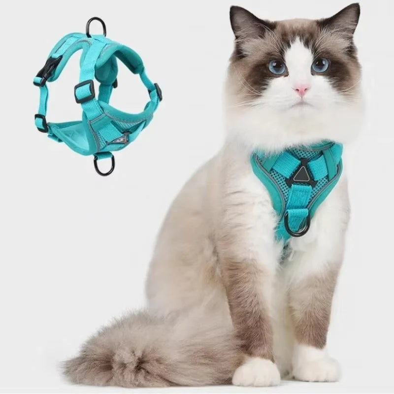 Cat Harness & Leash Set Adjustable Vest Reflective Mesh