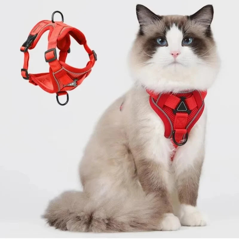 Cat Harness & Leash Set Adjustable Vest Reflective Mesh
