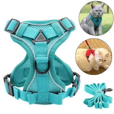 Cat Harness & Leash Set Adjustable Vest Reflective Mesh
