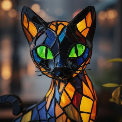 Cat Lamp Handmade Resin Warm White LED Light