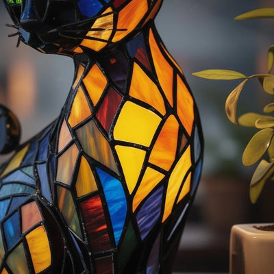 Cat Lamp Handmade Resin Warm White LED Light