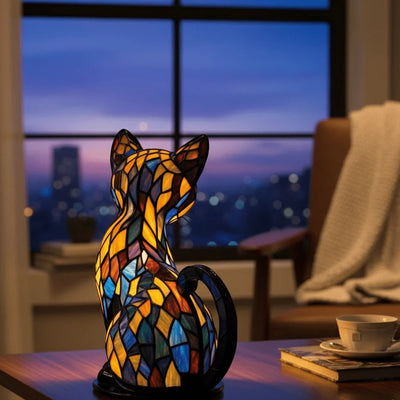 Cat Lamp Handmade Resin Warm White LED Light