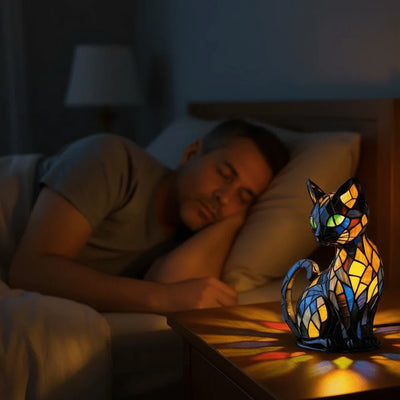 Cat Lamp Handmade Resin Warm White LED Light
