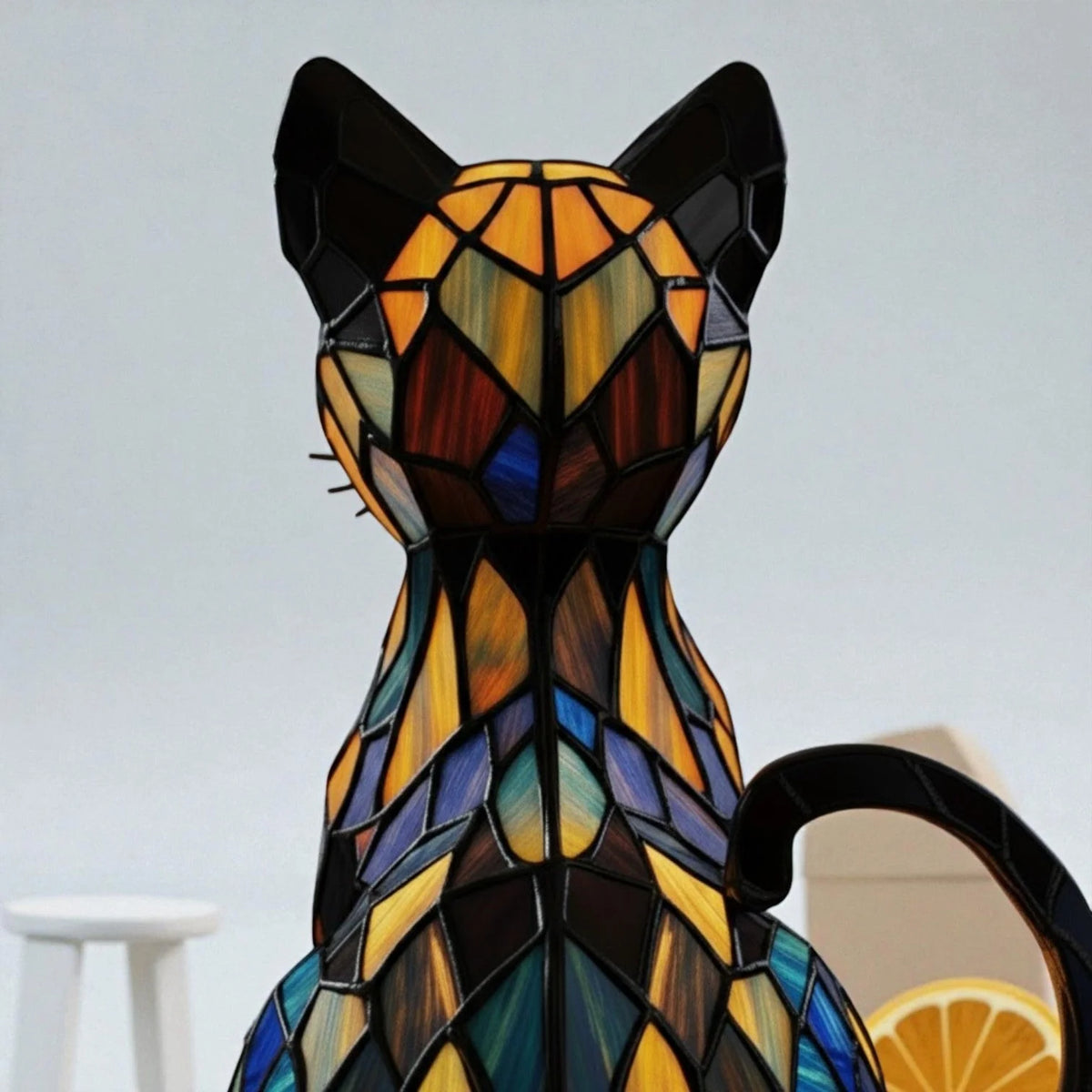 Cat Lamp Handmade Resin Warm White LED Light