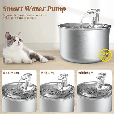 Cat Water Fountain Stainless Steel Four-Layer Filtration 2.1 Quart Capacity