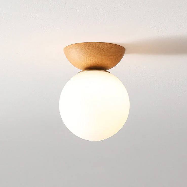 Ceiling Light Glass Globe & Wood-Grain Finish 3-Color Changeable