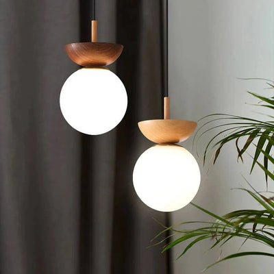 Ceiling Light Glass Globe & Wood-Grain Finish 3-Color Changeable