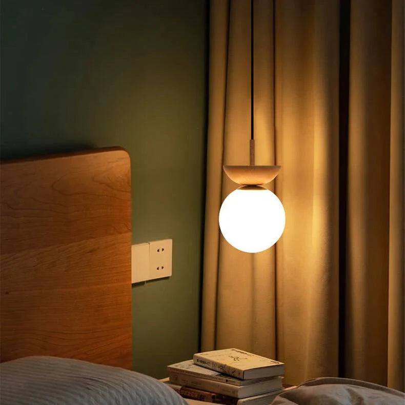 Ceiling Light Glass Globe & Wood-Grain Finish 3-Color Changeable