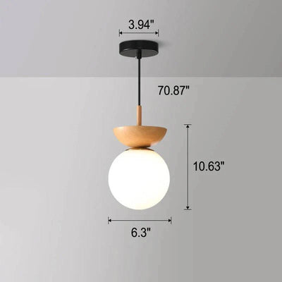 Ceiling Light Glass Globe & Wood-Grain Finish 3-Color Changeable