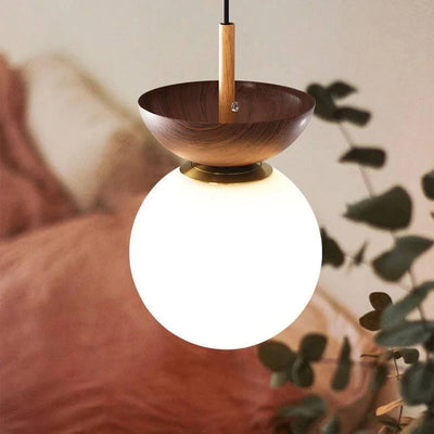 Ceiling Light Glass Globe & Wood-Grain Finish 3-Color Changeable