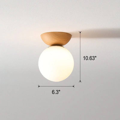 Ceiling Light Glass Globe & Wood-Grain Finish 3-Color Changeable
