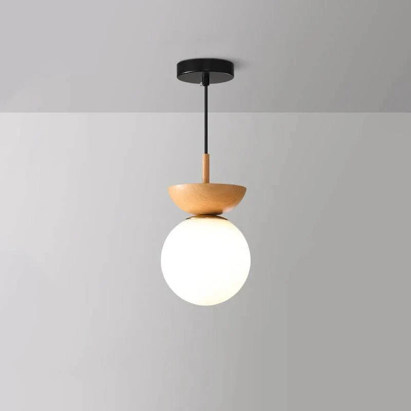 Ceiling Light Glass Globe & Wood-Grain Finish 3-Color Changeable