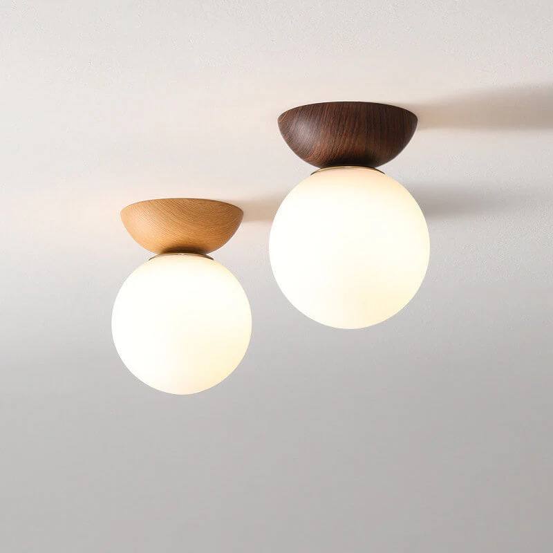 Ceiling Light Glass Globe & Wood-Grain Finish 3-Color Changeable