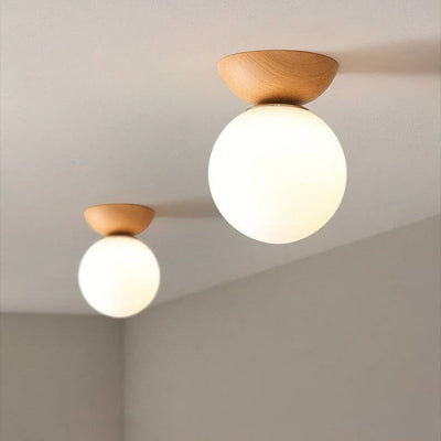 Ceiling Light Glass Globe & Wood-Grain Finish 3-Color Changeable