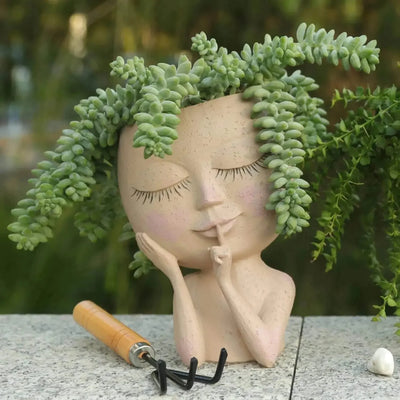 Ceramic Planter Sculpted Face Compact Size for Small Plants