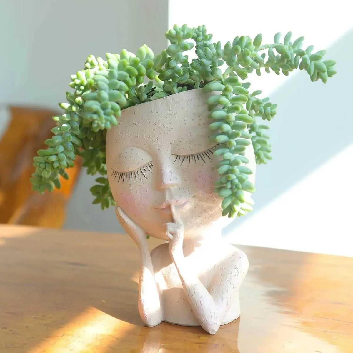 Ceramic Planter Sculpted Face Compact Size for Small Plants