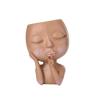 Ceramic Planter Sculpted Face Compact Size for Small Plants