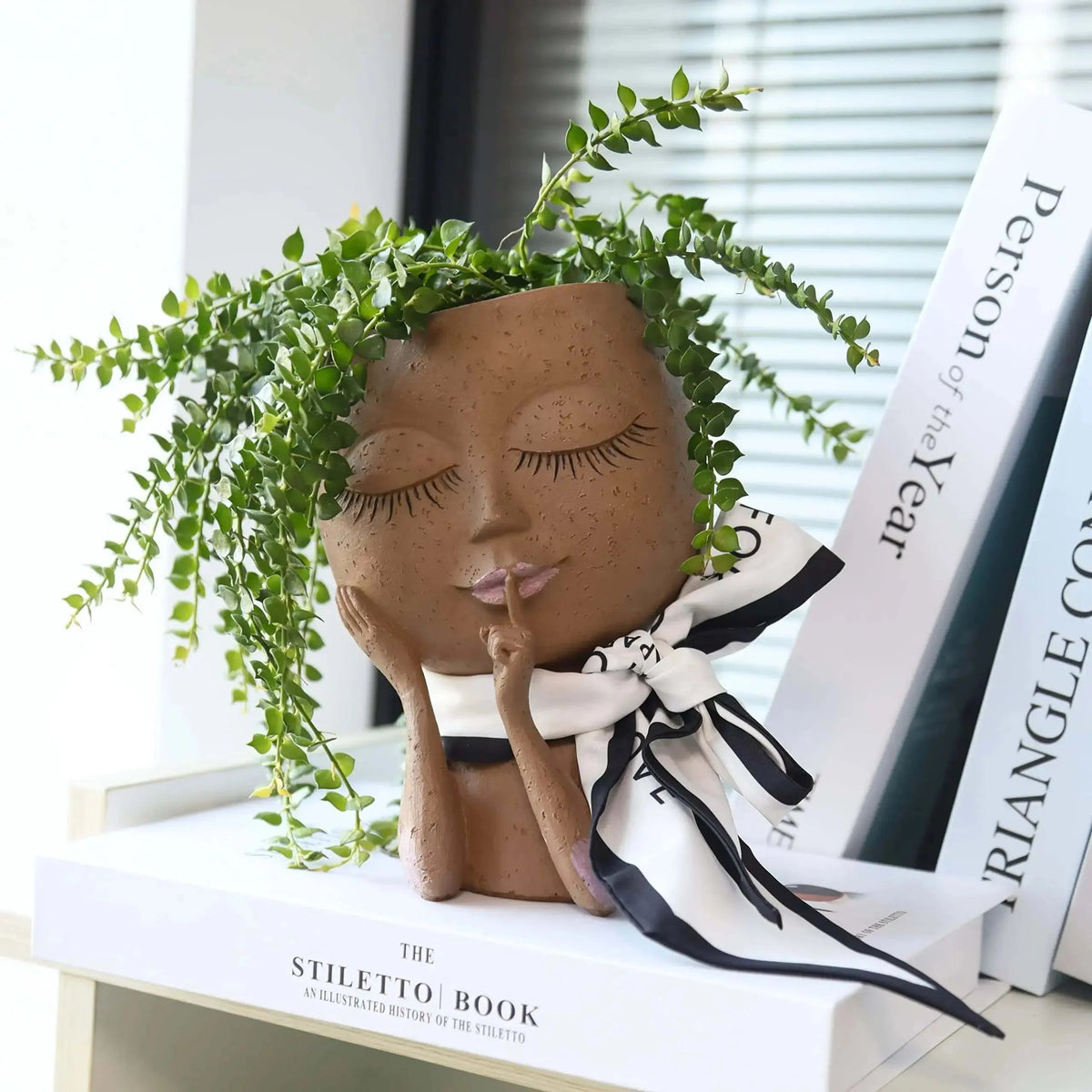 Ceramic Planter Sculpted Face Compact Size for Small Plants