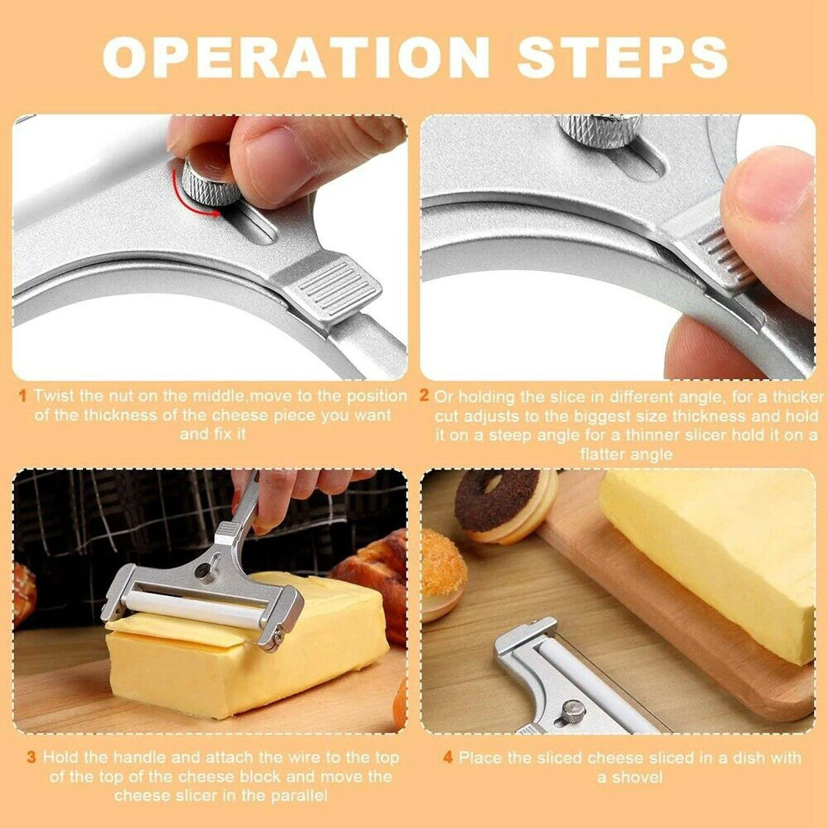 Cheese Slicer Adjustable Thickness Replaceable Wire Non-Slip Base