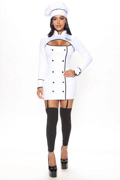 Chef Costume Set Three-Piece Stretch Fabric With Hat & Leg Accessories