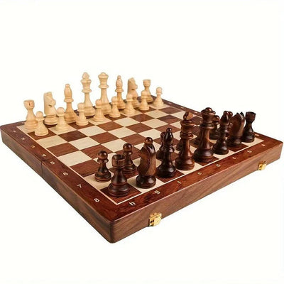 Chess Set Foldable Magnetic Closure Hand-Carved Pieces