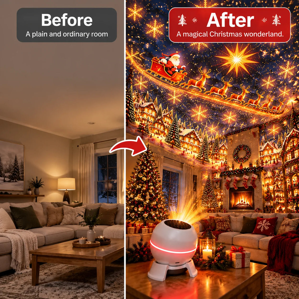 Christmas Light Projector Moving Christmas Scenes USB Powered