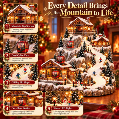 Christmas Village Scene Animated Cable Cars & Ski Slope Warm Lights