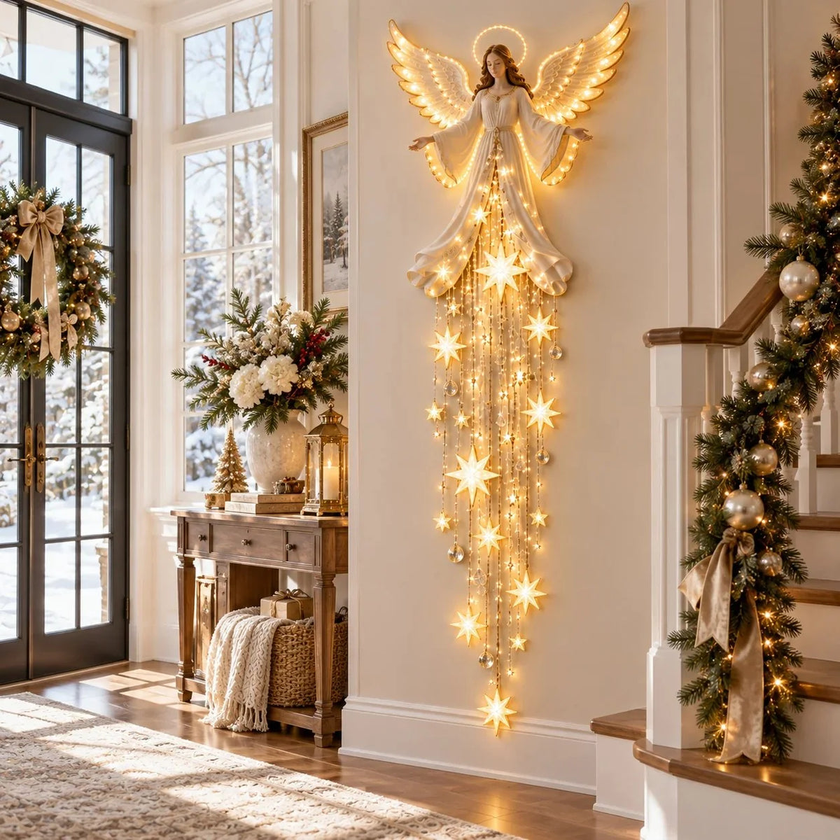Christmas Wall Light Angel Design Warm White Cascading Stars