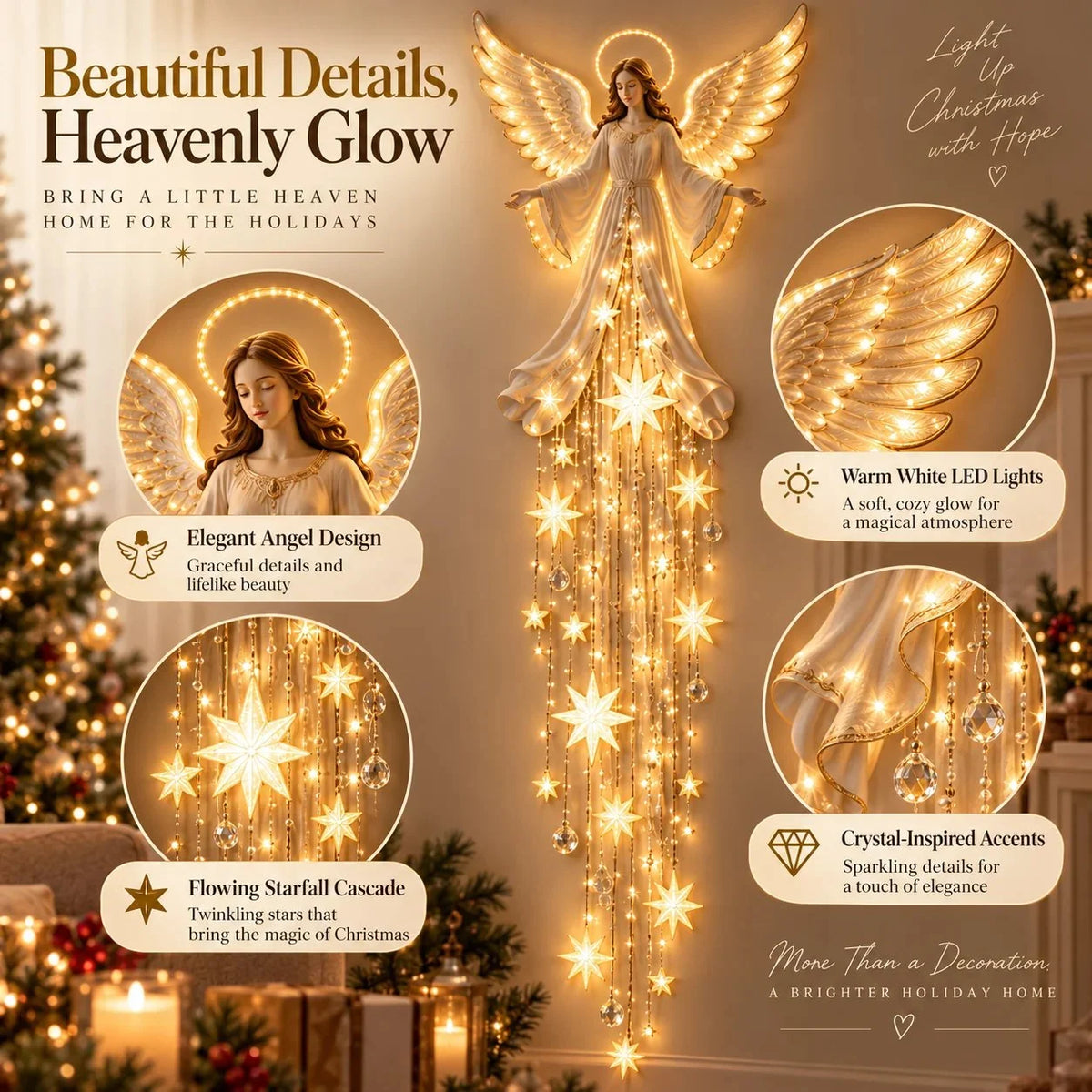 Christmas Wall Light Angel Design Warm White Cascading Stars
