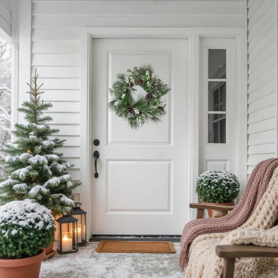 Christmas Wreath Frosted Pinecones & White Berries 24 Inch