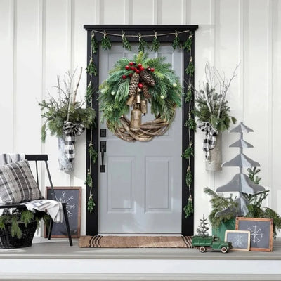 Christmas Wreath Handmade Pinecones & Bells Weather-Resistant
