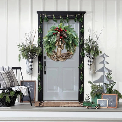Christmas Wreath Rustic Vine Pinecones Berries & Gold Bells Indoor Outdoor Decor