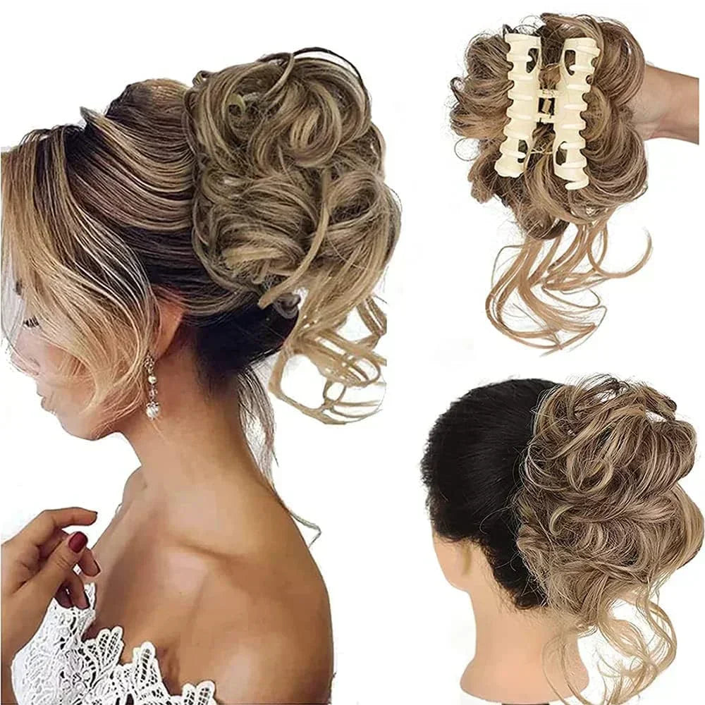 Clip-On Bun Voluminous Curly Comb Clip All-Day Hold