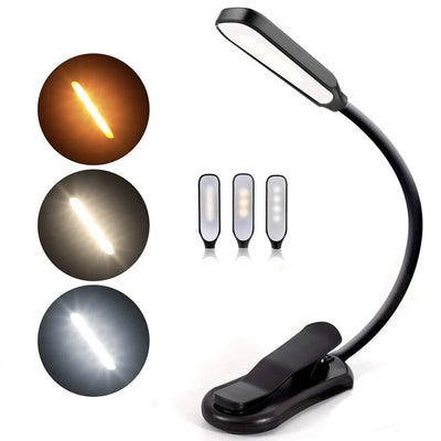 Clip-On Reading Light Three Color Modes Dimmable USB Rechargeable