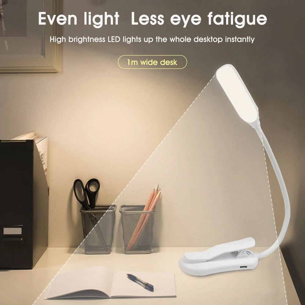 Clip-On Reading Light Three Color Modes Dimmable USB Rechargeable