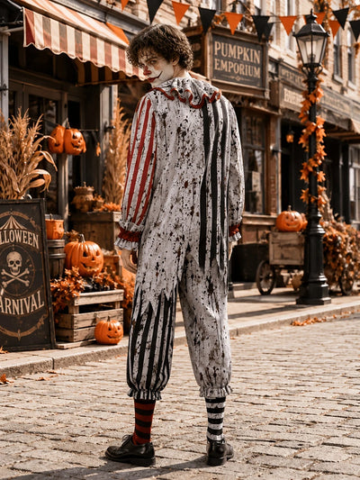 Clown Costume Striped Jumpsuit Ruffled Collar、】【