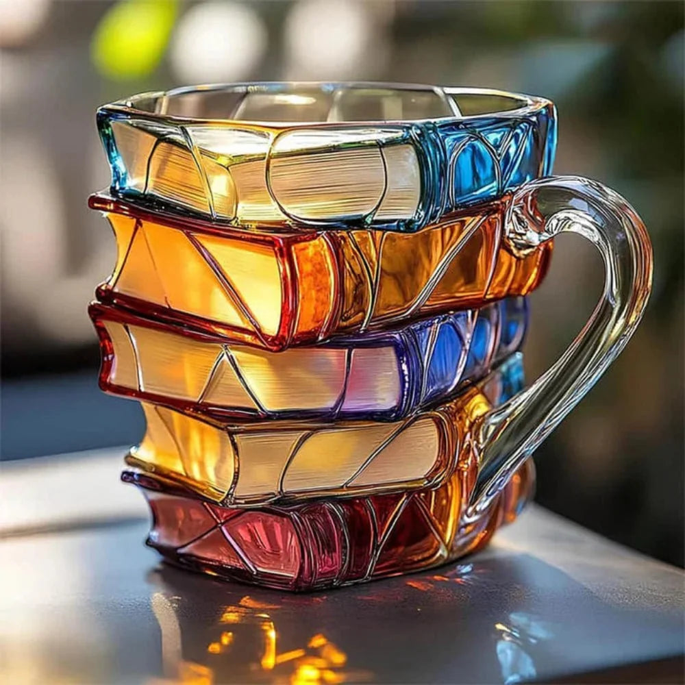 Coffee Mug 3D Book Spine Glass 12 Oz