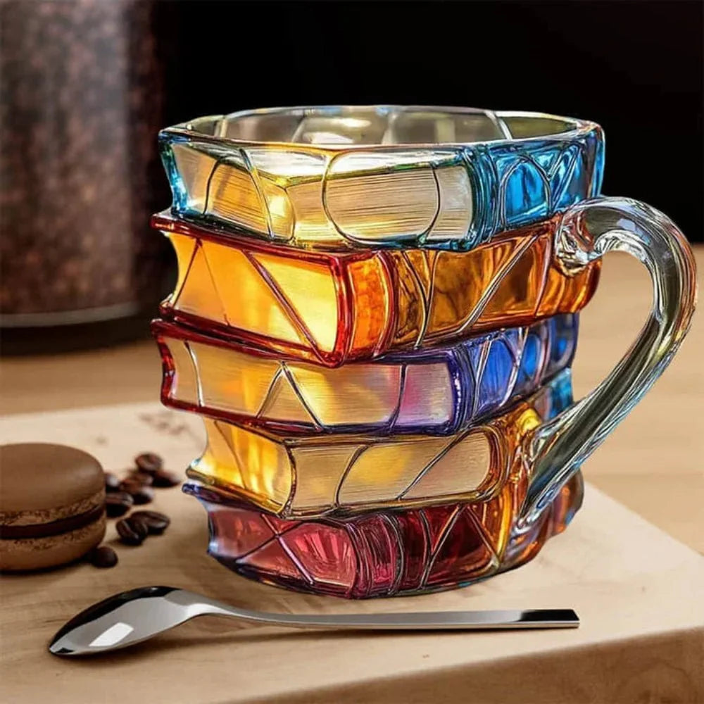 Coffee Mug 3D Book Spine Glass 12 Oz