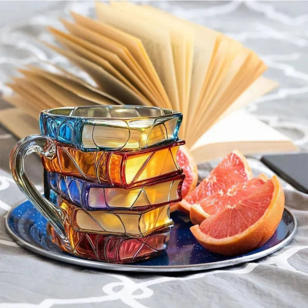 Coffee Mug 3D Book Spine Glass 12 Oz