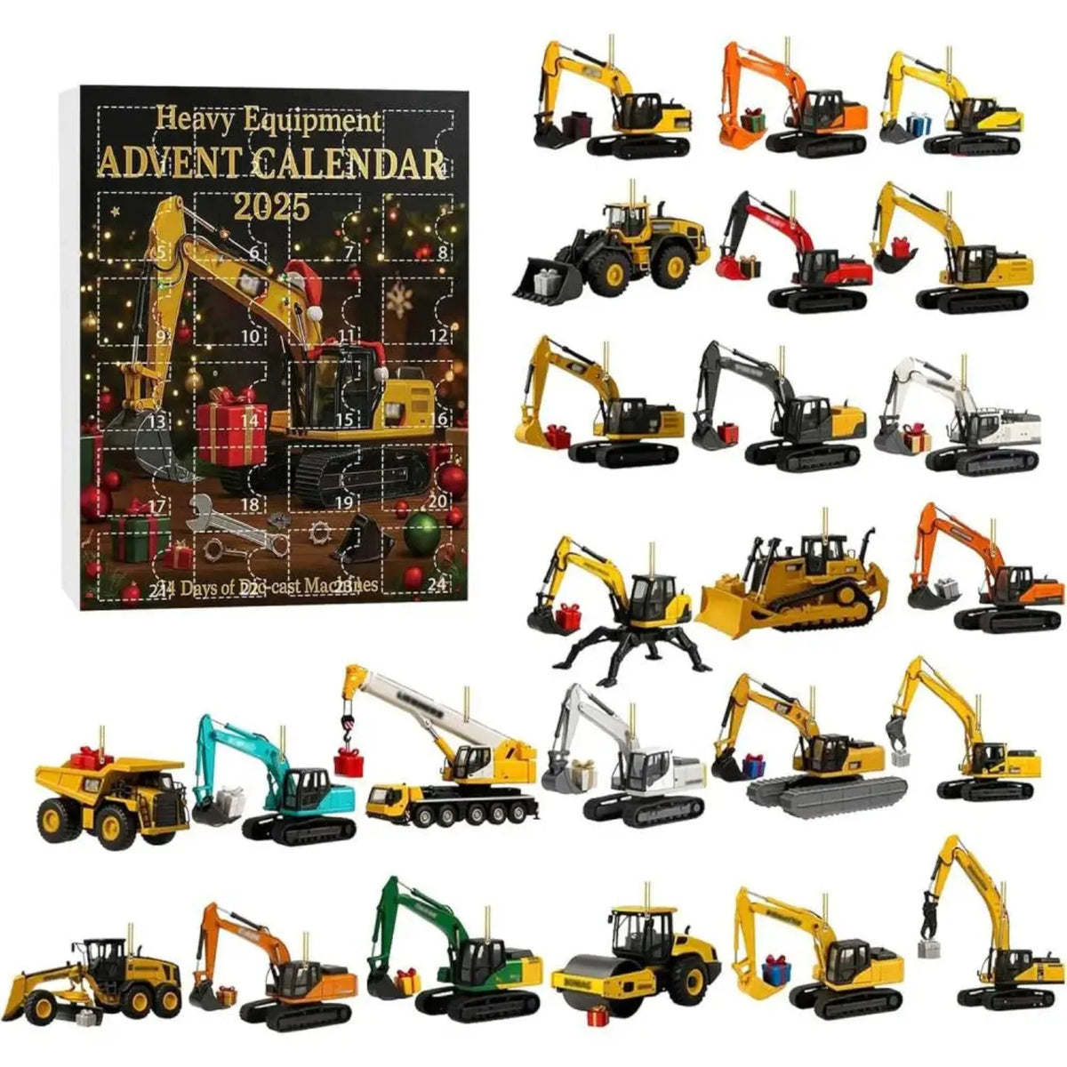 Construction Vehicle Advent Calendar 24 Shatter-Resistant Acrylic Ornaments
