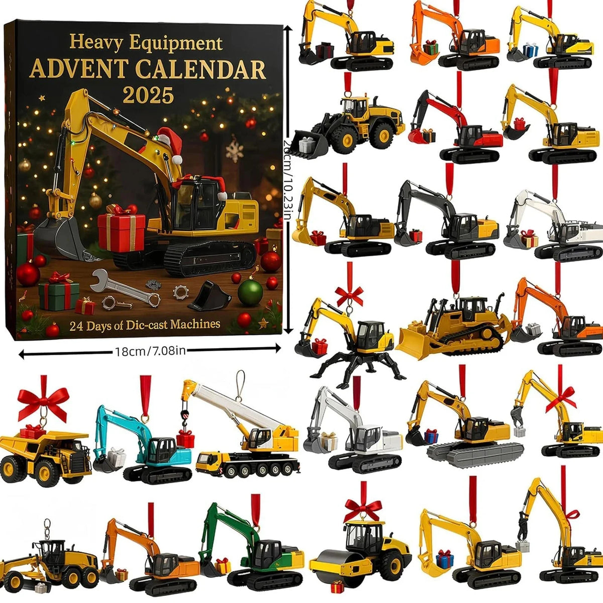 Construction Vehicle Advent Calendar 24 Shatter-Resistant Acrylic Ornaments