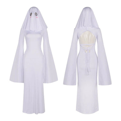 Cosplay Costume Fitted White Polyester Dress & Mask