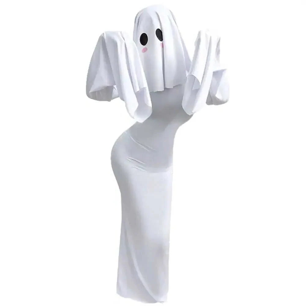 Cosplay Costume Fitted White Polyester Dress & Mask