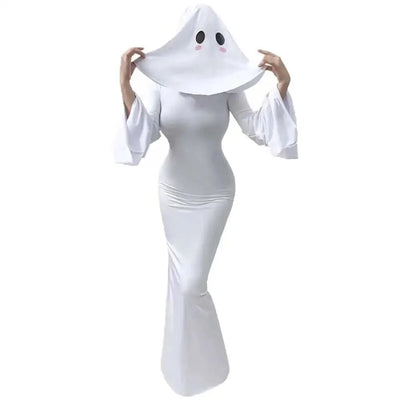 Cosplay Costume Fitted White Polyester Dress & Mask