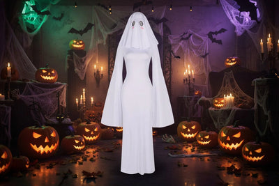 Cosplay Costume Fitted White Polyester Dress & Mask