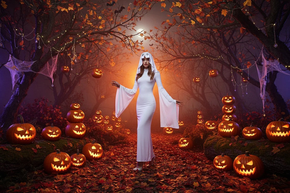 Cosplay Costume Fitted White Polyester Dress & Mask