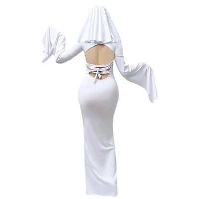 Cosplay Costume Fitted White Polyester Dress & Mask