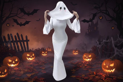 Cosplay Costume Fitted White Polyester Dress & Mask